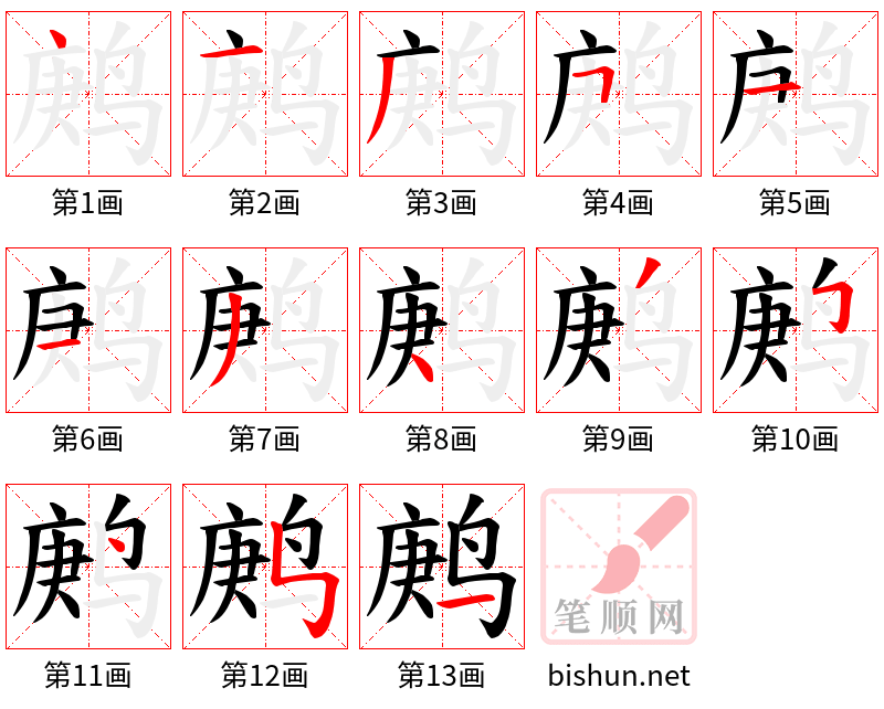 鹒 笔顺规范