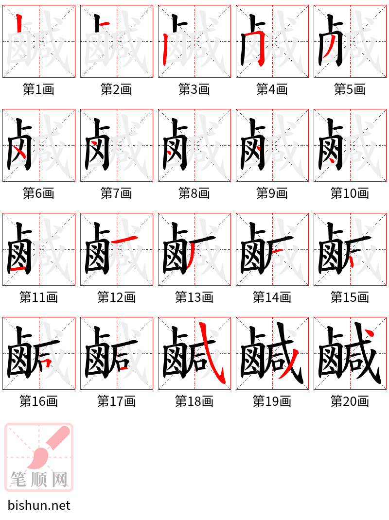 鹹 笔顺规范